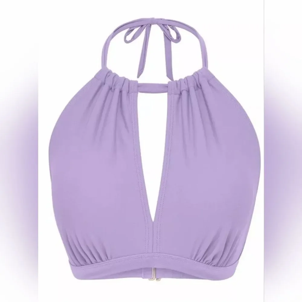 Time & Tru Women's L 12/14 Keyhole Halter Top + High Waisted Bikini Lavender NWT